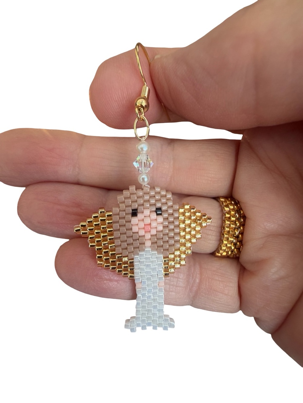 Handmade Beaded Angel Earrings with Gold Wings - Picture 6 of 6